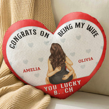 Congrats On Being My Husband - Gift For Couples, Husband And Wife - Personalized Heart Shaped Pillow
