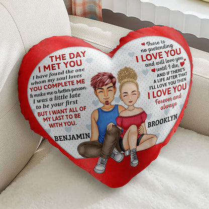 The Day I Met You - Gift For Couples, Husband And Wife - Personalized Heart Shaped Pillow