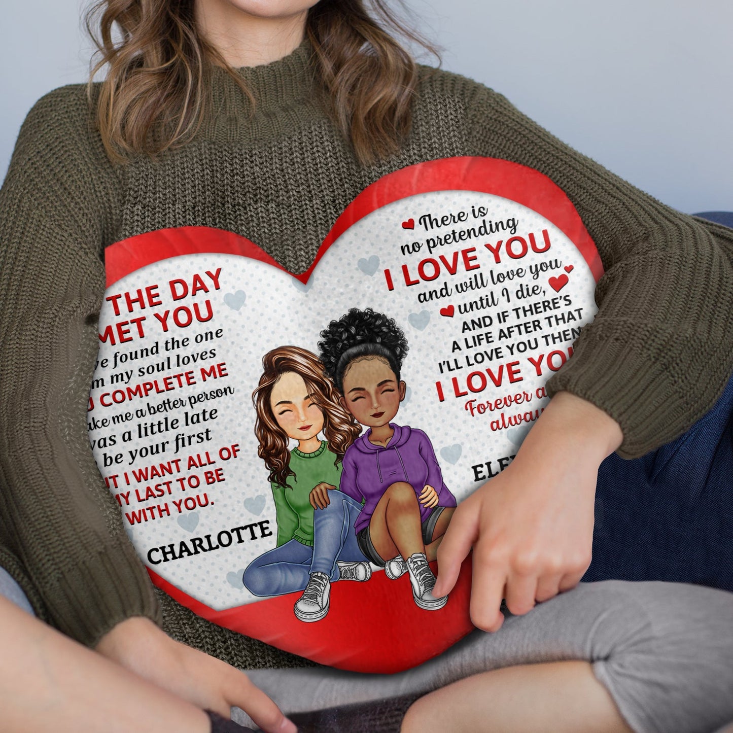 The Day I Met You - Gift For Couples, Husband And Wife - Personalized Heart Shaped Pillow