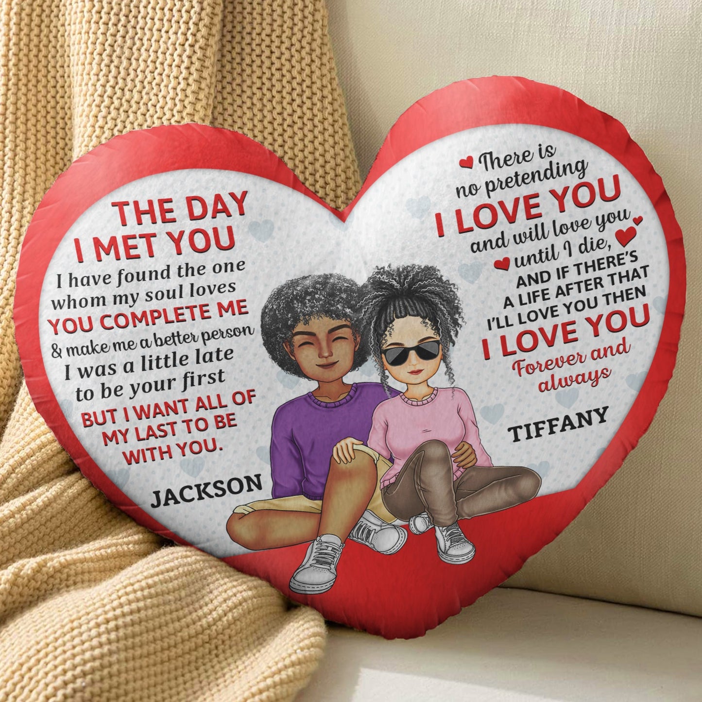 The Day I Met You - Gift For Couples, Husband And Wife - Personalized Heart Shaped Pillow