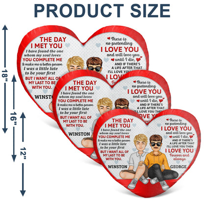 The Day I Met You - Gift For Couples, Husband And Wife - Personalized Heart Shaped Pillow
