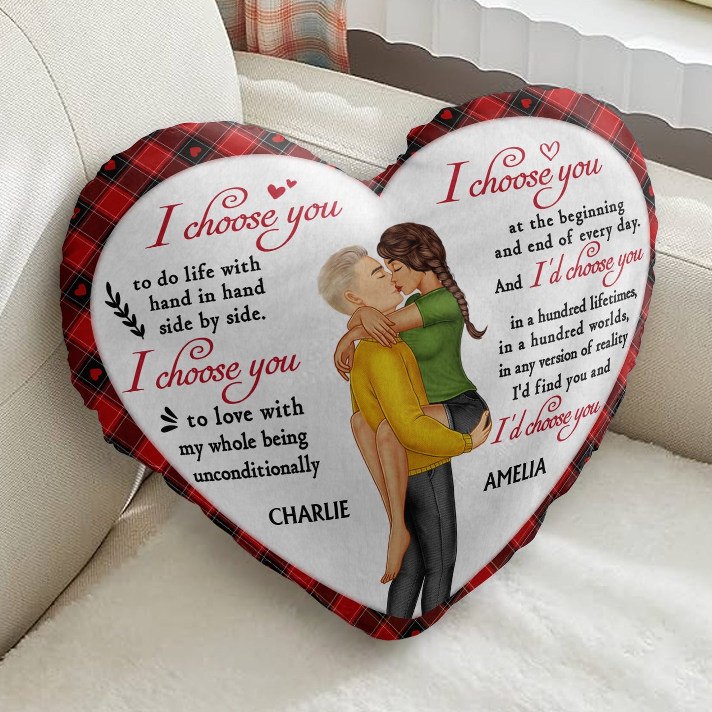 I Choose You - Gift For Couples, Husband And Wife - Personalized Heart Shaped Pillow