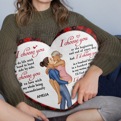 I Choose You - Gift For Couples, Husband And Wife - Personalized Heart Shaped Pillow