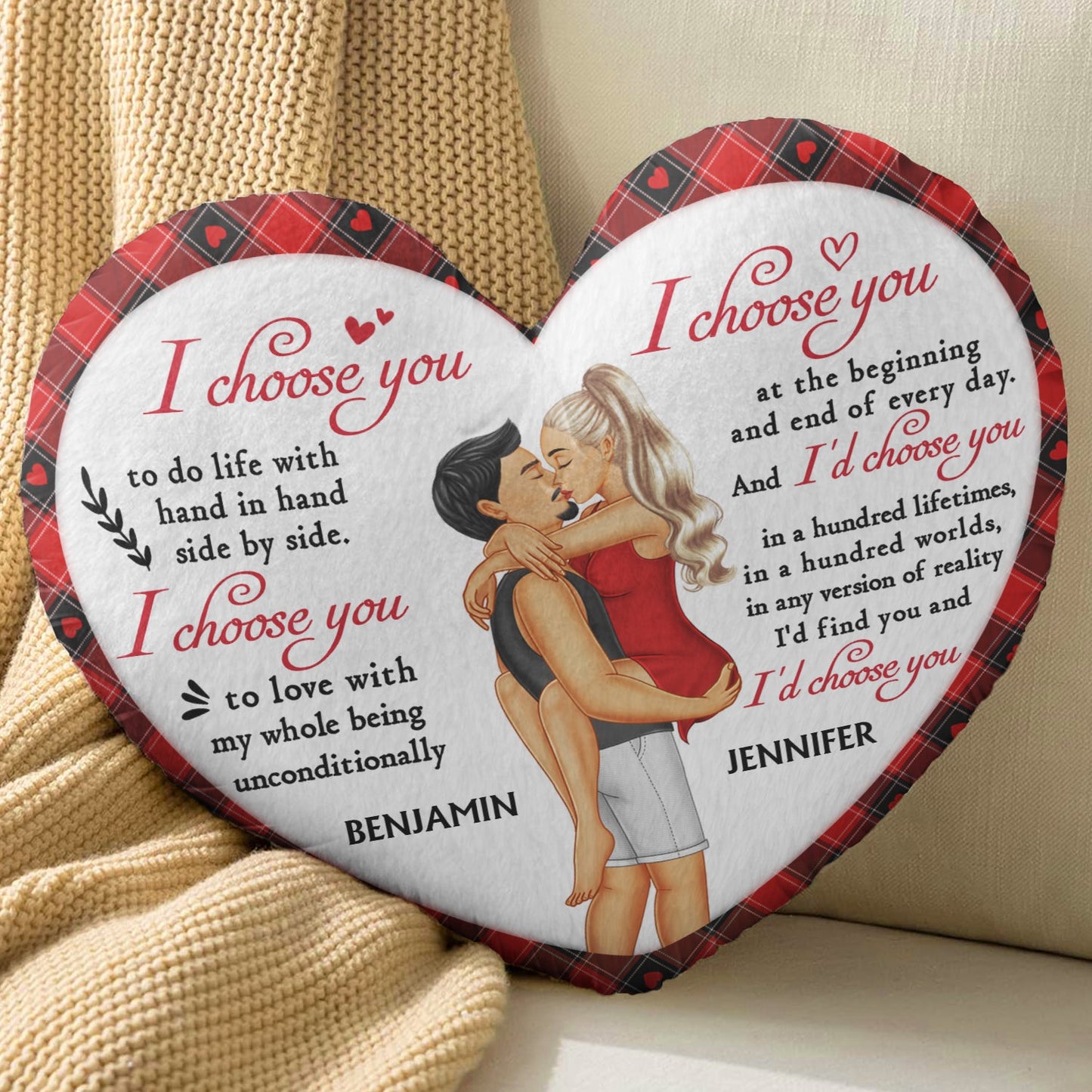 I Choose You - Gift For Couples, Husband And Wife - Personalized Heart Shaped Pillow