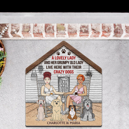 A Lovely Lady And Her Grumpy Old Man Live Here With Their Crazy Dogs - Gift For Couples, Pet Lovers And Family - Personalized Custom Shaped Doormat