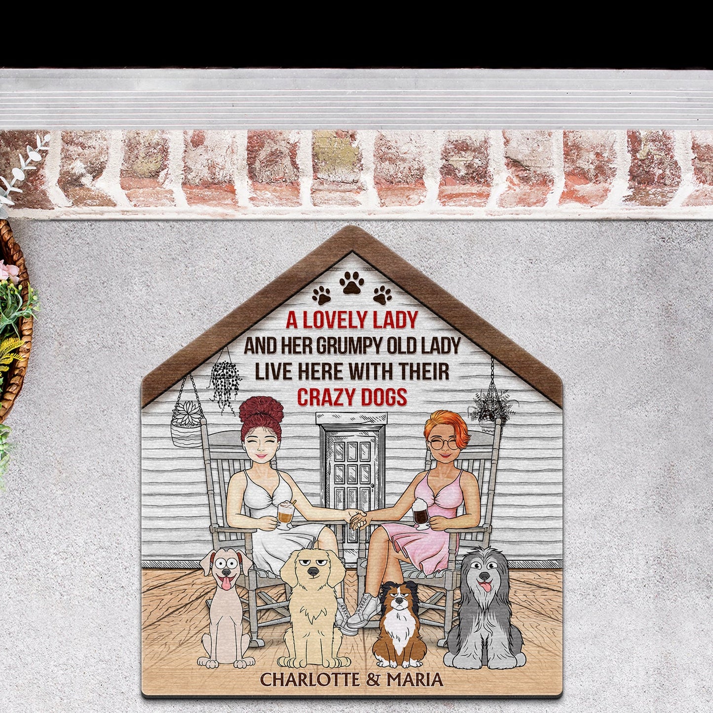 A Lovely Lady And Her Grumpy Old Man Live Here With Their Crazy Dogs - Gift For Couples, Pet Lovers And Family - Personalized Custom Shaped Doormat