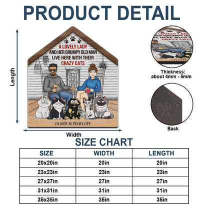 A Lovely Lady And Her Grumpy Old Man Live Here With Their Crazy Cats - Gift For Couples, Pet Lovers And Family - Personalized Custom Shaped Doormat