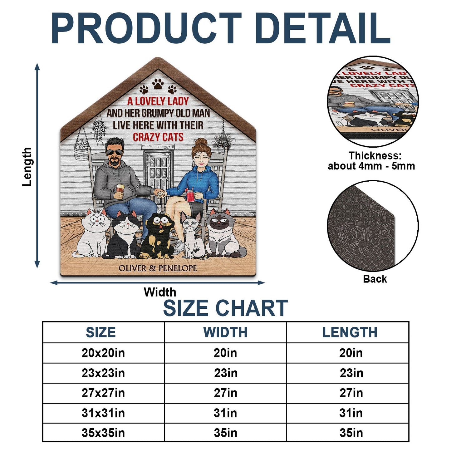 A Lovely Lady And Her Grumpy Old Man Live Here With Their Crazy Cats - Gift For Couples, Pet Lovers And Family - Personalized Custom Shaped Doormat