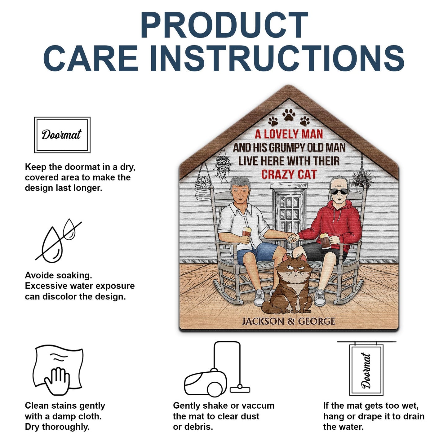 A Lovely Lady And Her Grumpy Old Man Live Here With Their Crazy Cats - Gift For Couples, Pet Lovers And Family - Personalized Custom Shaped Doormat