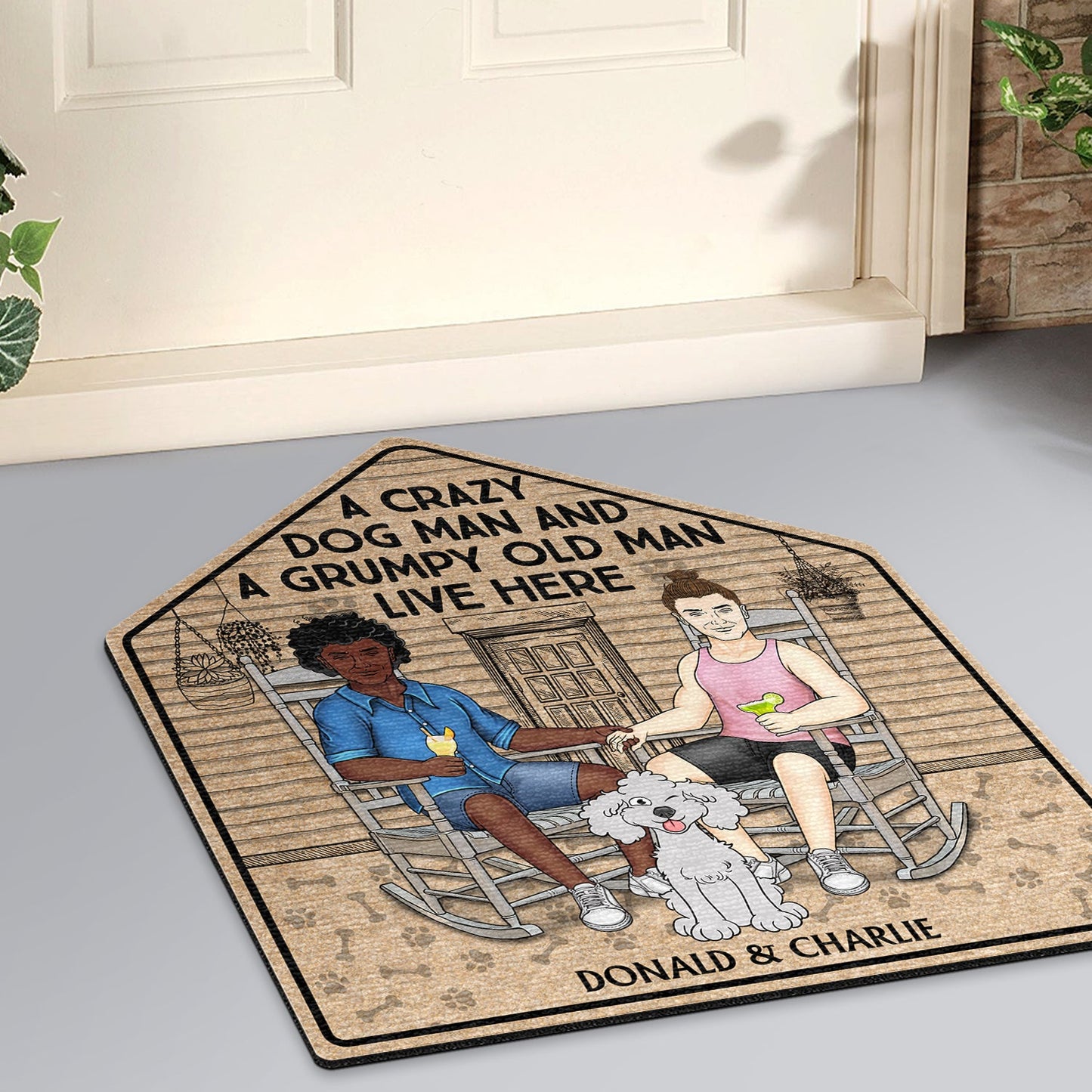 A Crazy Dog Lady And Her Grumpy Old Man Live Here - Gift For Couples, Pet Lovers And Family - Personalized Custom Shaped Doormat