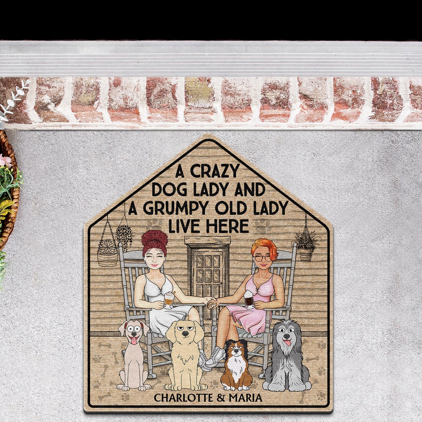 A Crazy Dog Lady And Her Grumpy Old Man Live Here - Gift For Couples, Pet Lovers And Family - Personalized Custom Shaped Doormat