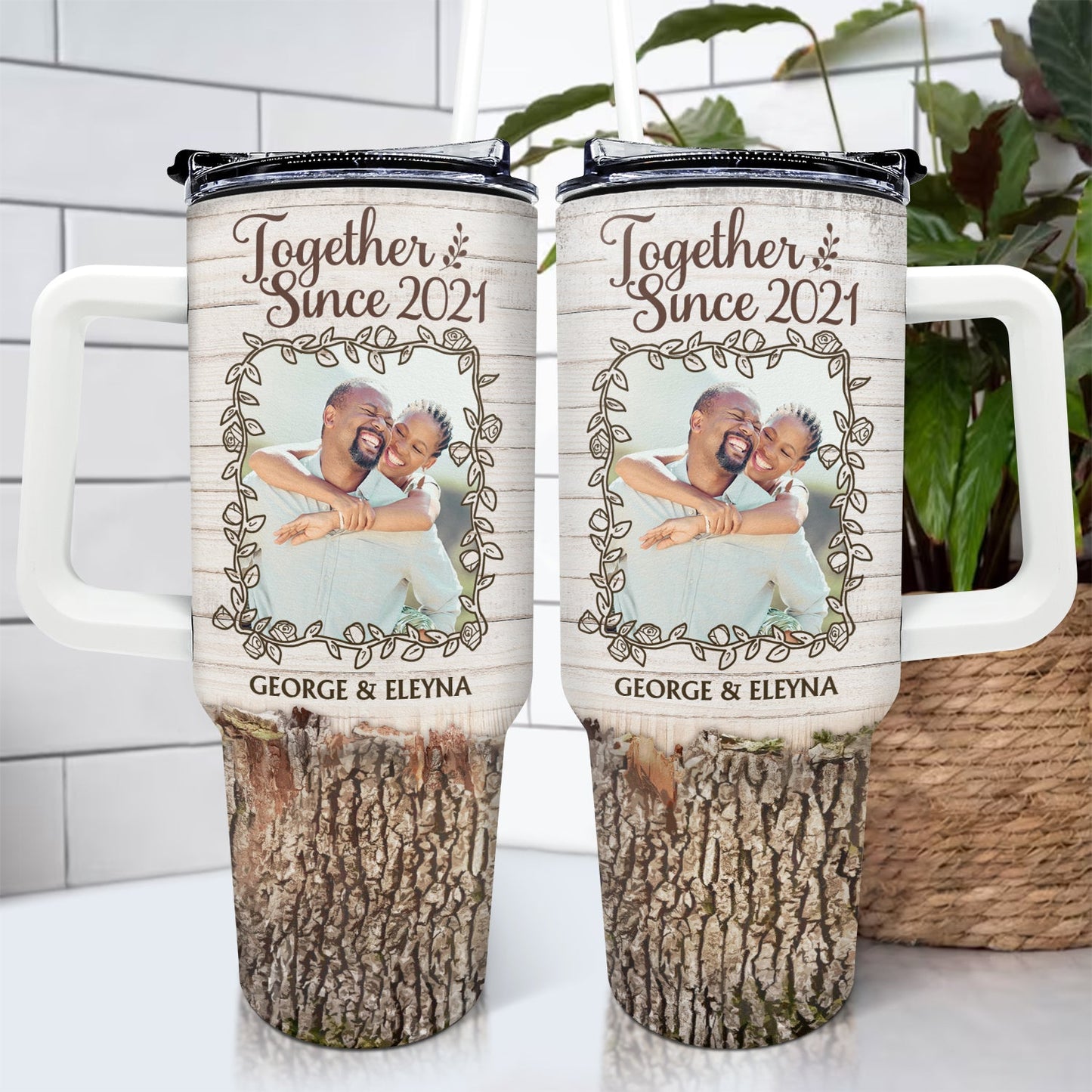 Custom Photo Together Since - Gift For Couples - Personalized 40oz Tumbler With Straw