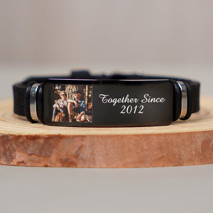 Custom Photo Together Since - Birthday, Anniversary Gift For Spouse, Husband, Wife, Couple - Personalized Engraved Bracelet