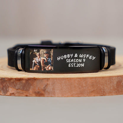 Custom Photo Hubby And Wifey - Birthday, Anniversary Gift For Spouse, Husband, Wife, Couple - Personalized Engraved Bracelet