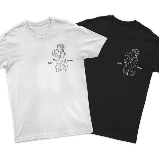 Sketch Couple Hug - Gift For Couples - Personalized T Shirt