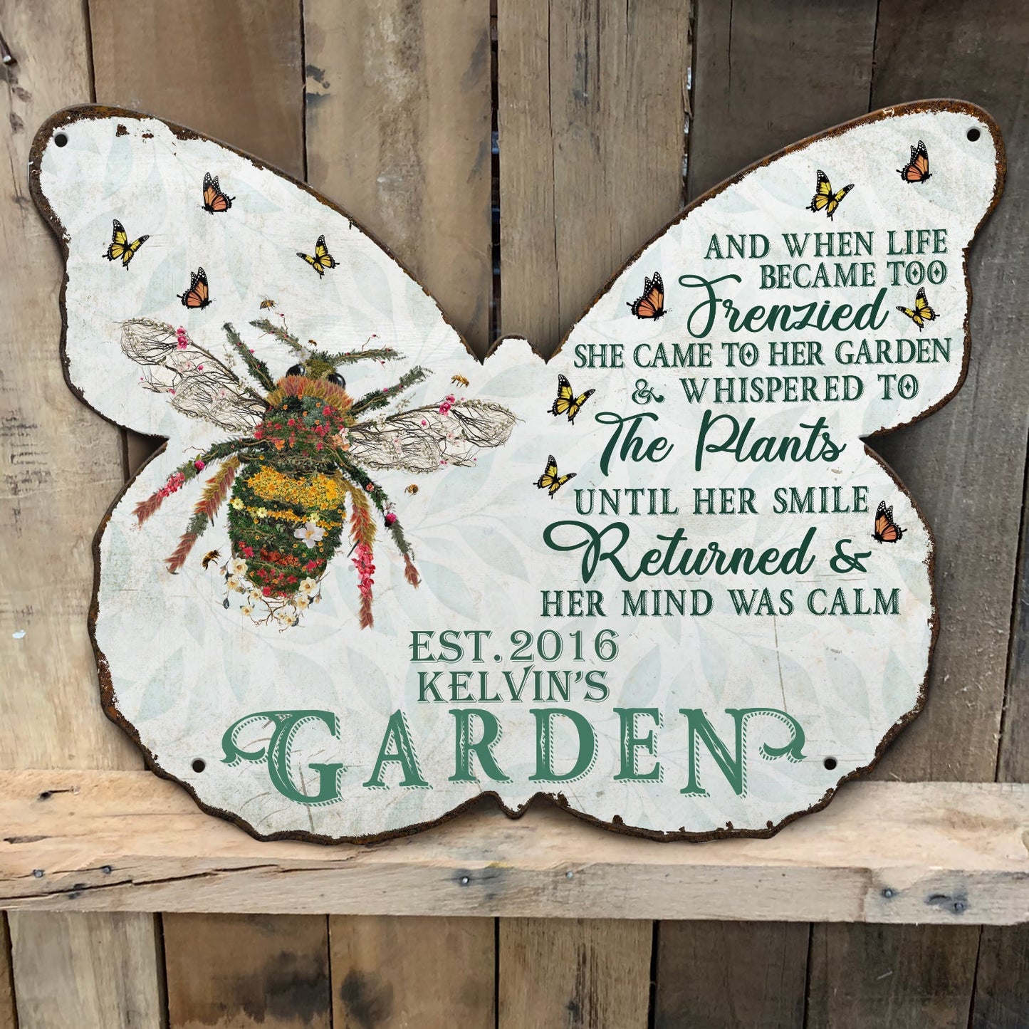And Find My Soul Garden Floral Art - Gift For Gardening Lovers, Gardeners - Personalized Butterfly Shaped Metal Sign