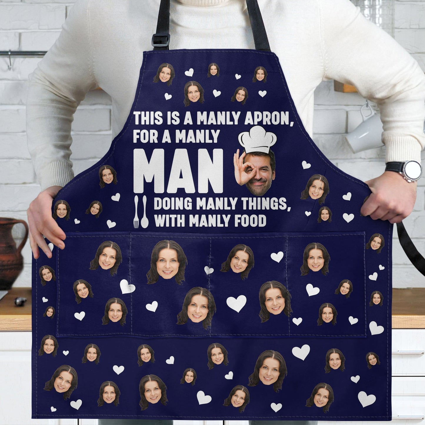 Custom Photo For A Manly Man Doing Manly Things - Birthday, Anniversary, Funny Gift For Men, Husband, Boyfriend, Dad - Personalized Apron