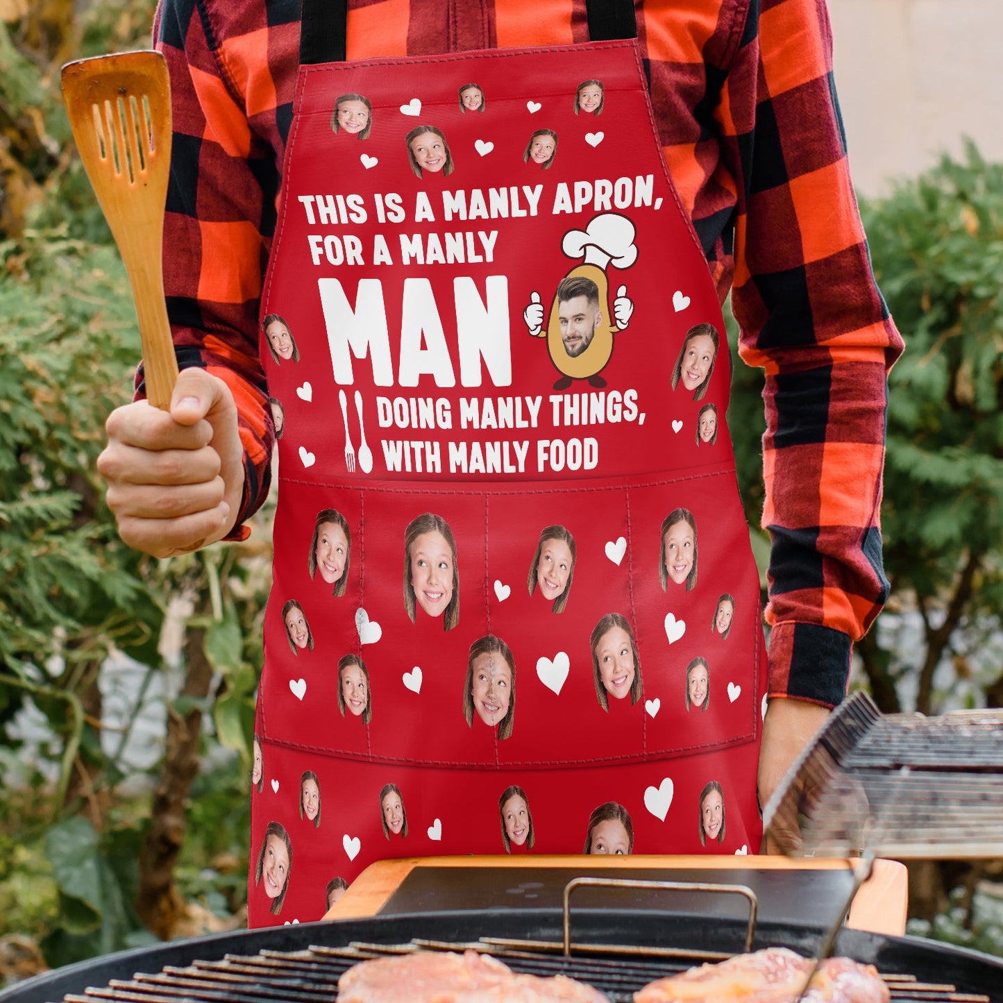 Custom Photo For A Manly Man Doing Manly Things - Birthday, Anniversary, Funny Gift For Men, Husband, Boyfriend, Dad - Personalized Apron