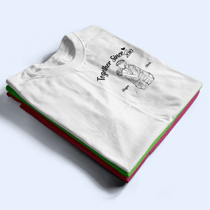 Sketch Couple Hug Together Since - Gift For Couples - Personalized T Shirt