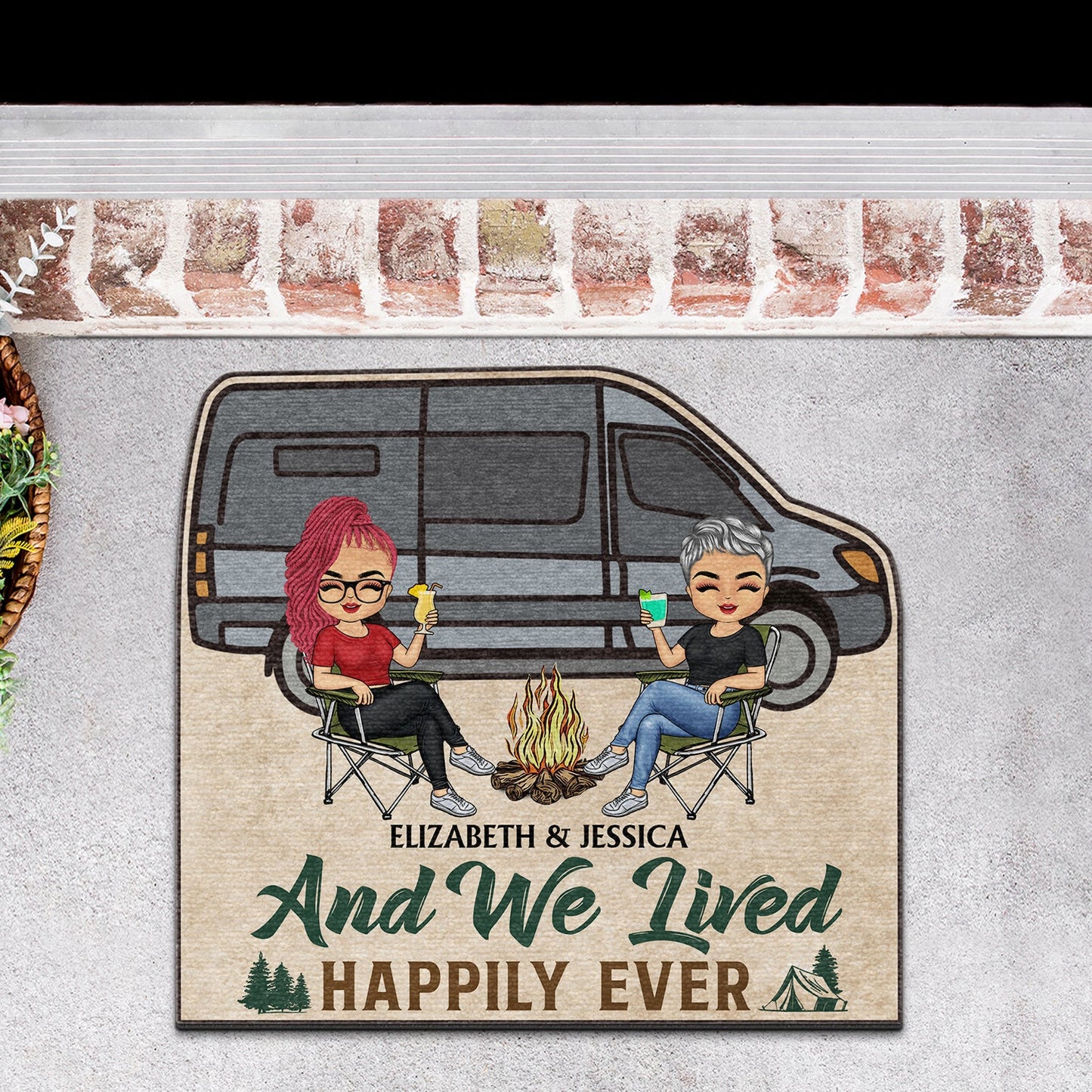 Husband And Wife Camping Partners For Life - Gift For Camping Couples - Personalized Custom Shaped Doormat