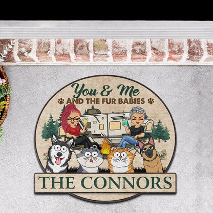 You & Me And The Dogs Cats - Gift For Camping Couples, Pet Lovers - Personalized Custom Shaped Doormat