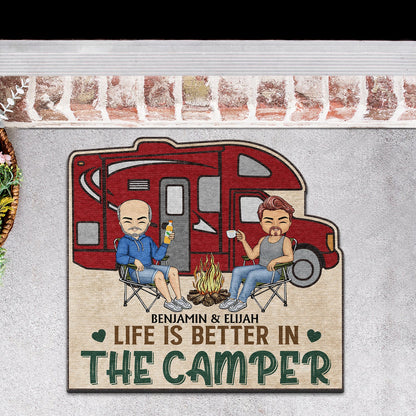 Happy Camper - Gift For Camping Couples - Personalized Custom Shaped Doormat