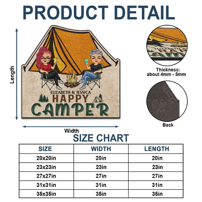 Happy Camper - Gift For Camping Couples - Personalized Custom Shaped Doormat