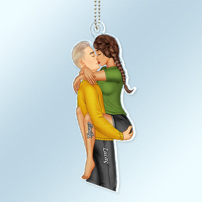 Couple Kissing - Anniversary Gift For Couples - Personalized Acrylic Car Hanger