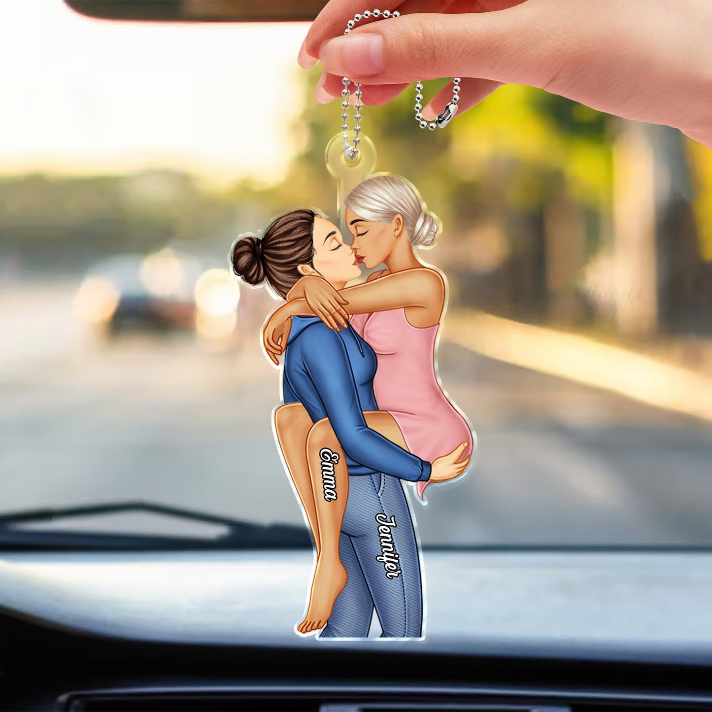 Couple Kissing - Anniversary Gift For Couples - Personalized Acrylic Car Hanger