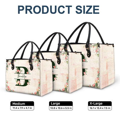 Floral Monogram Name - Gift For Her - Personalized Leather Bag