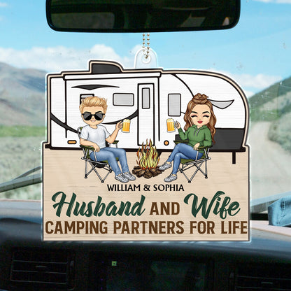 Husband And Wife Camping Partners For Life - Gift For Camping Couples - Personalized Acrylic Car Hanger