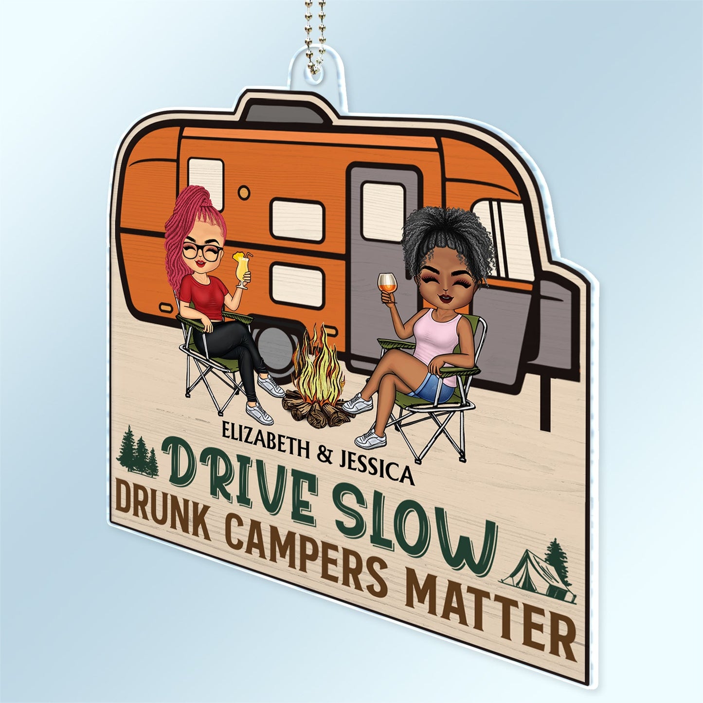 Happy Camper - Gift For Camping Couples - Personalized Acrylic Car Hanger