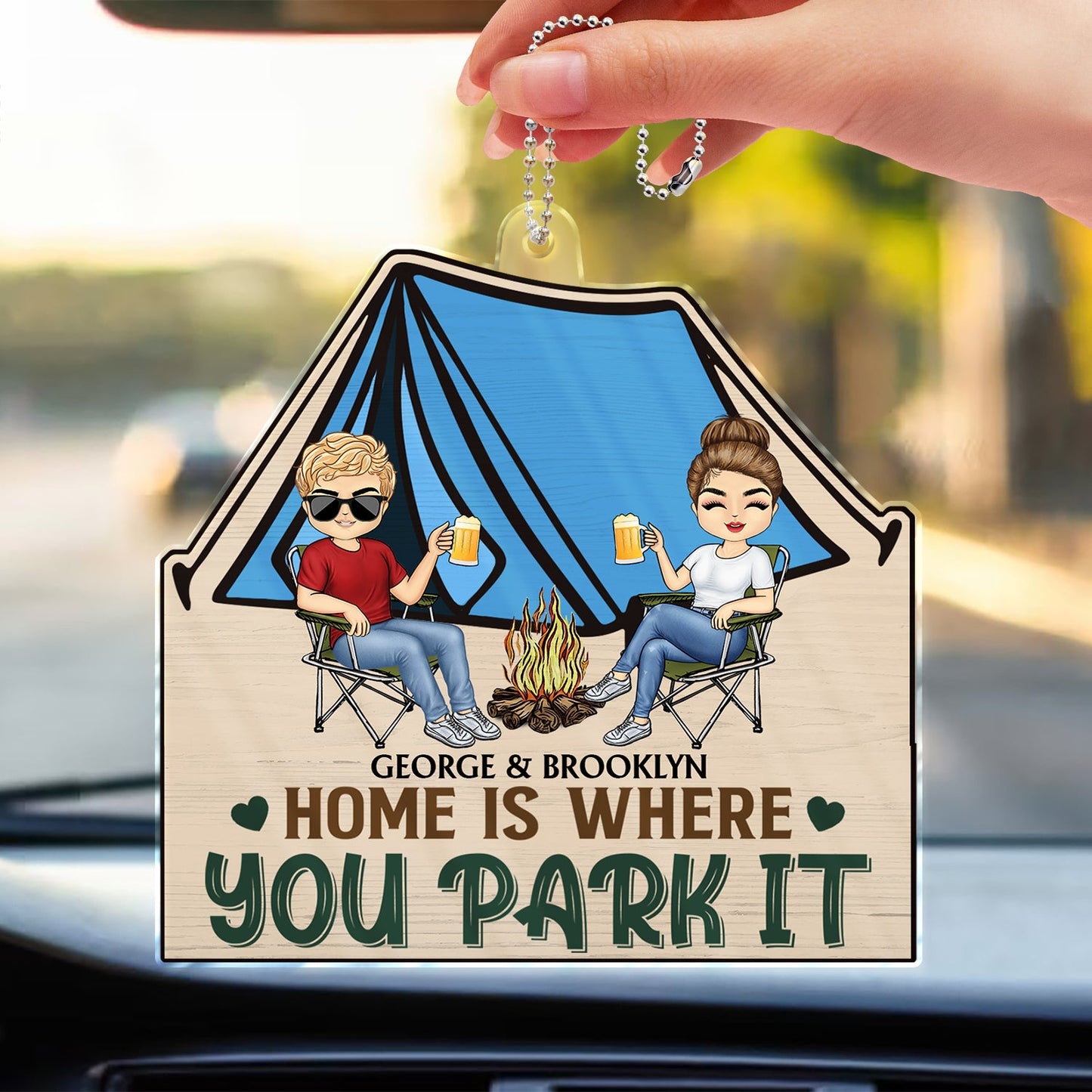 Happy Camper - Gift For Camping Couples - Personalized Acrylic Car Hanger