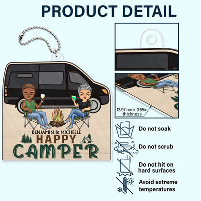 Happy Camper - Gift For Camping Couples - Personalized Acrylic Car Hanger