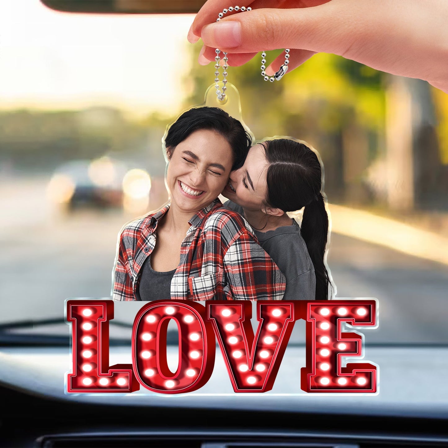 Custom Photo Love Family Couples - Anniversary Gift For Spouse, Lover, Family - Personalized Acrylic Car Hanger