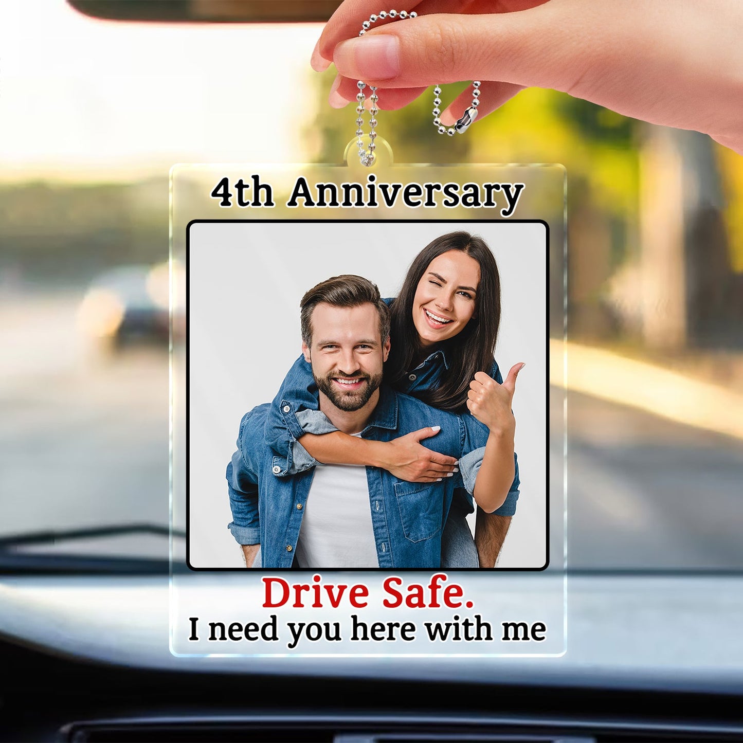 Custom Photo Drive Safe I Need You Here With Me - Gift For Boyfriends, Husbands, Couples - Personalized Acrylic Car Hanger