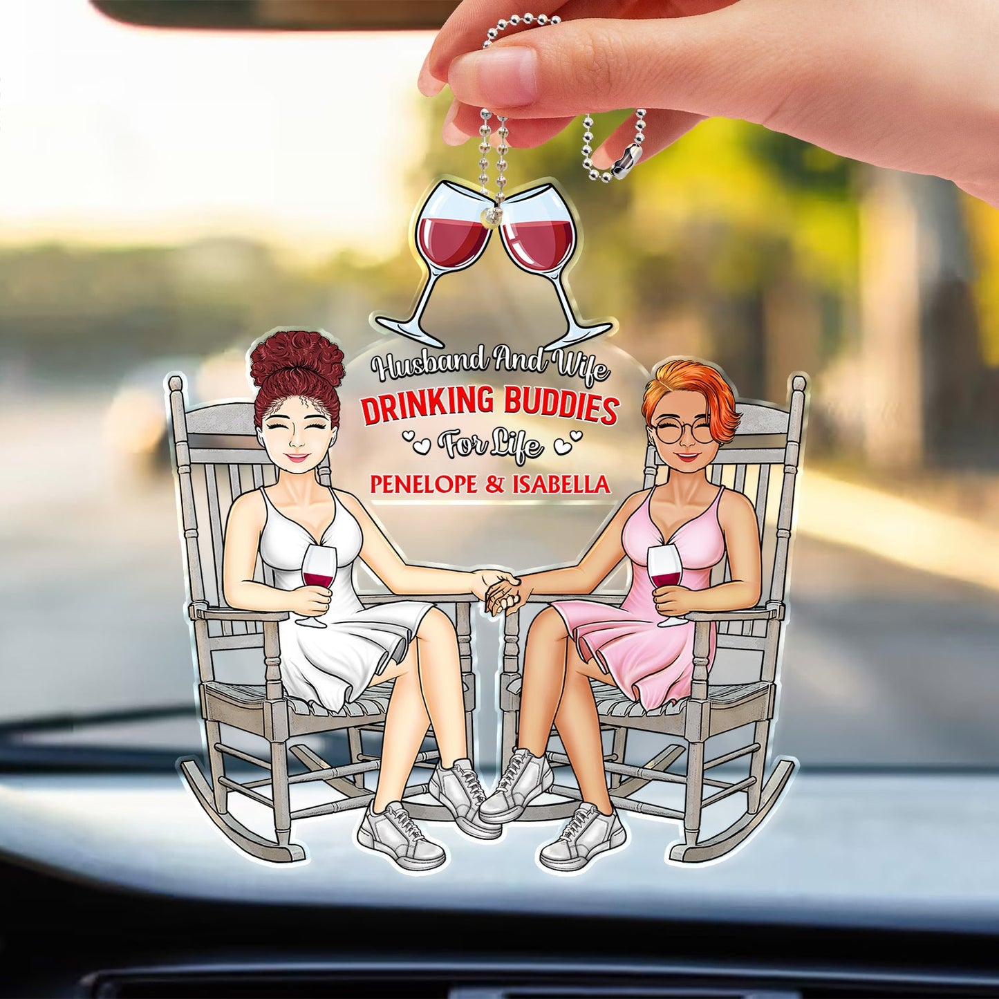 Husband And Wife Drinking Buddies For Life - Birthday, Anniversary Gift For Spouse, Lover, Husband, Wife, Boyfriend, Girlfriend, Couple - Personalized Acrylic Car Hanger