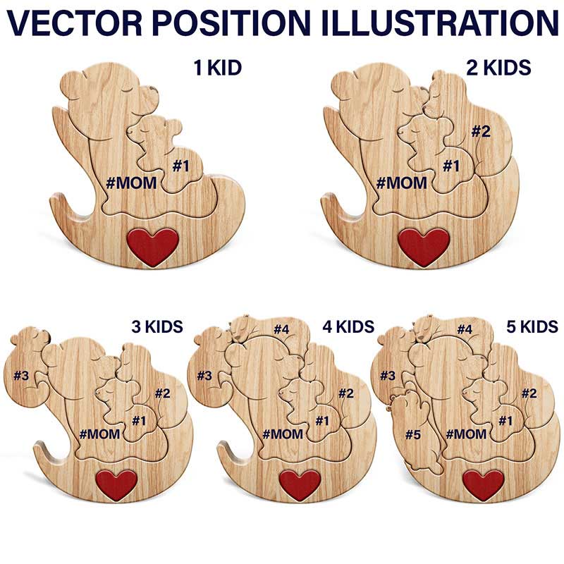 Gia đình - Quà tặng cho các thành viên trong gia đình - Câu đố nghệ thuật bằng gỗ hình gấu tùy chỉnh được cá nhân hóa