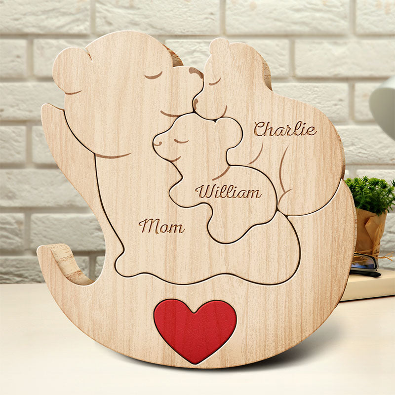 Mama Bear - Gift For Mothers & Grandmas - Personalized Custom Shaped Wooden Puzzle