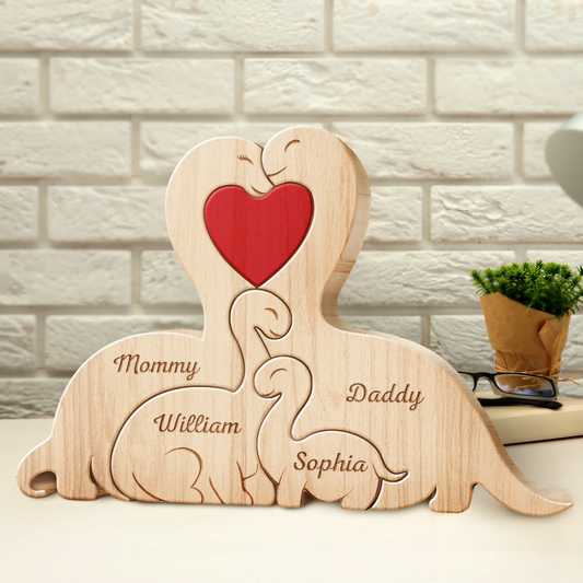 Family Dinosaurs - Gift For Parents, Father, Mother - Personalized Custom Shaped Wooden Puzzle