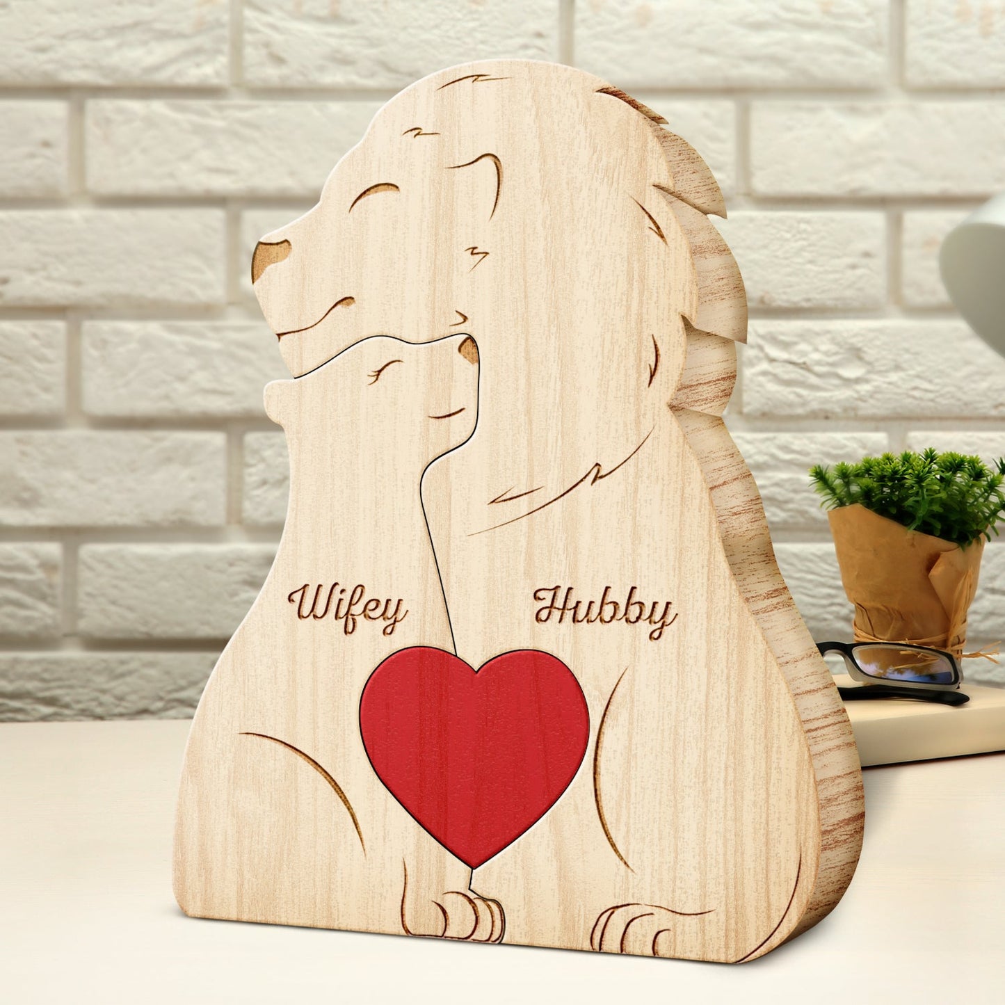 Family Lions - Gift For Parents, Father, Mother - Personalized Custom Shaped Wooden Puzzle