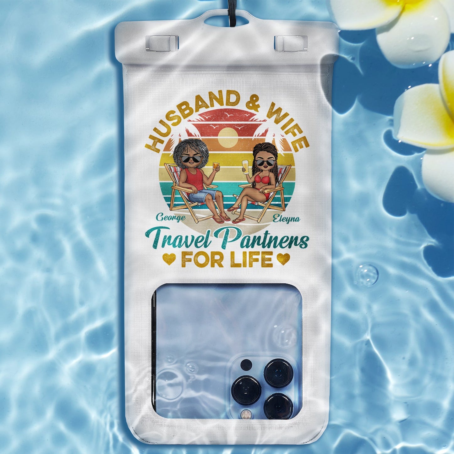 Husband And Wife Travel Partners For Life Beach Traveling Couple - Personalized Waterproof Phone Pouch