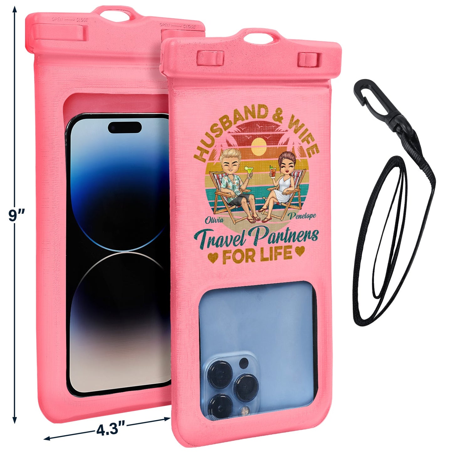 Husband And Wife Travel Partners For Life Beach Traveling Couple - Personalized Waterproof Phone Pouch