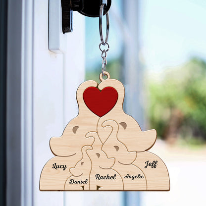 Love Elephant Family - Gift For Mother, Father, Family - Personalized Wooden Keychain