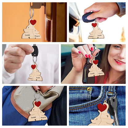 Love Elephant Family - Gift For Mother, Father, Family - Personalized Wooden Keychain