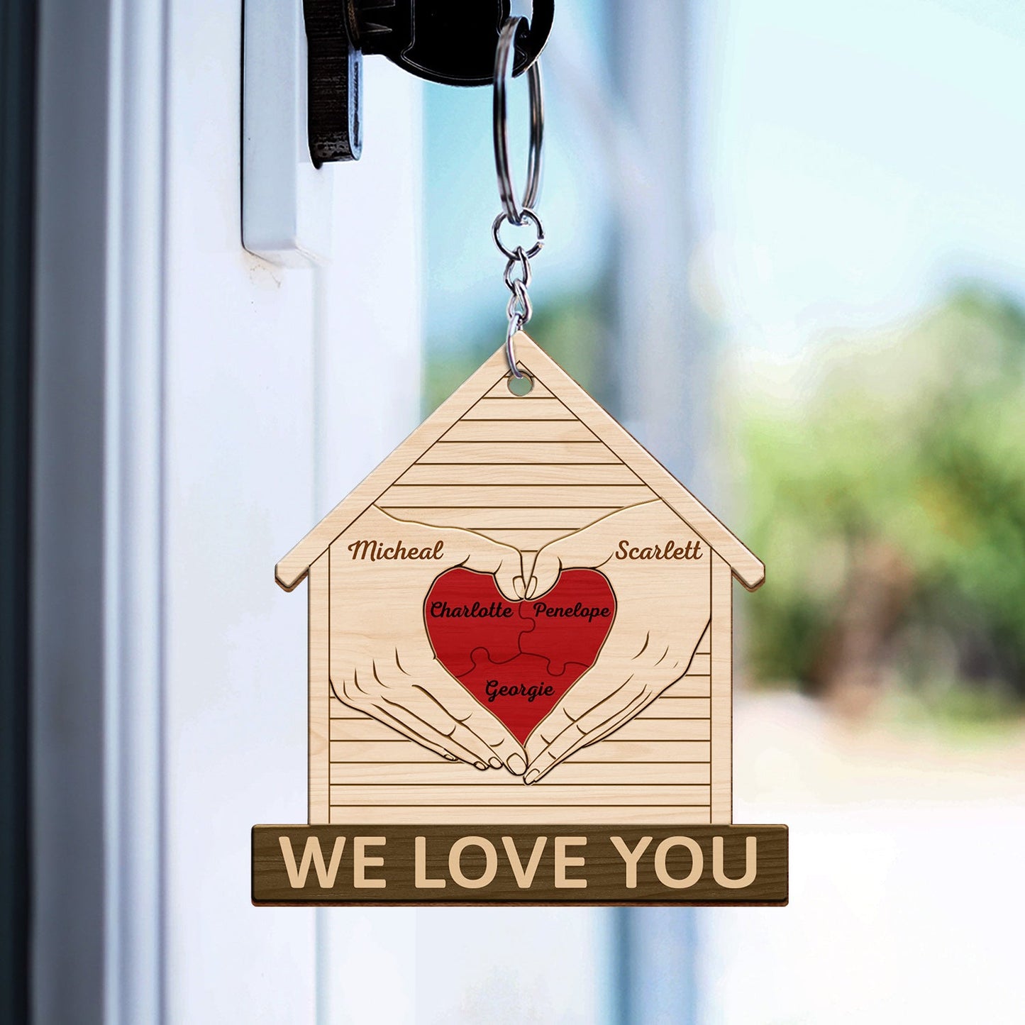 Heart Hands - Gift For Couples, Family, Parents, Father, Mother - Personalized Wooden Keychain