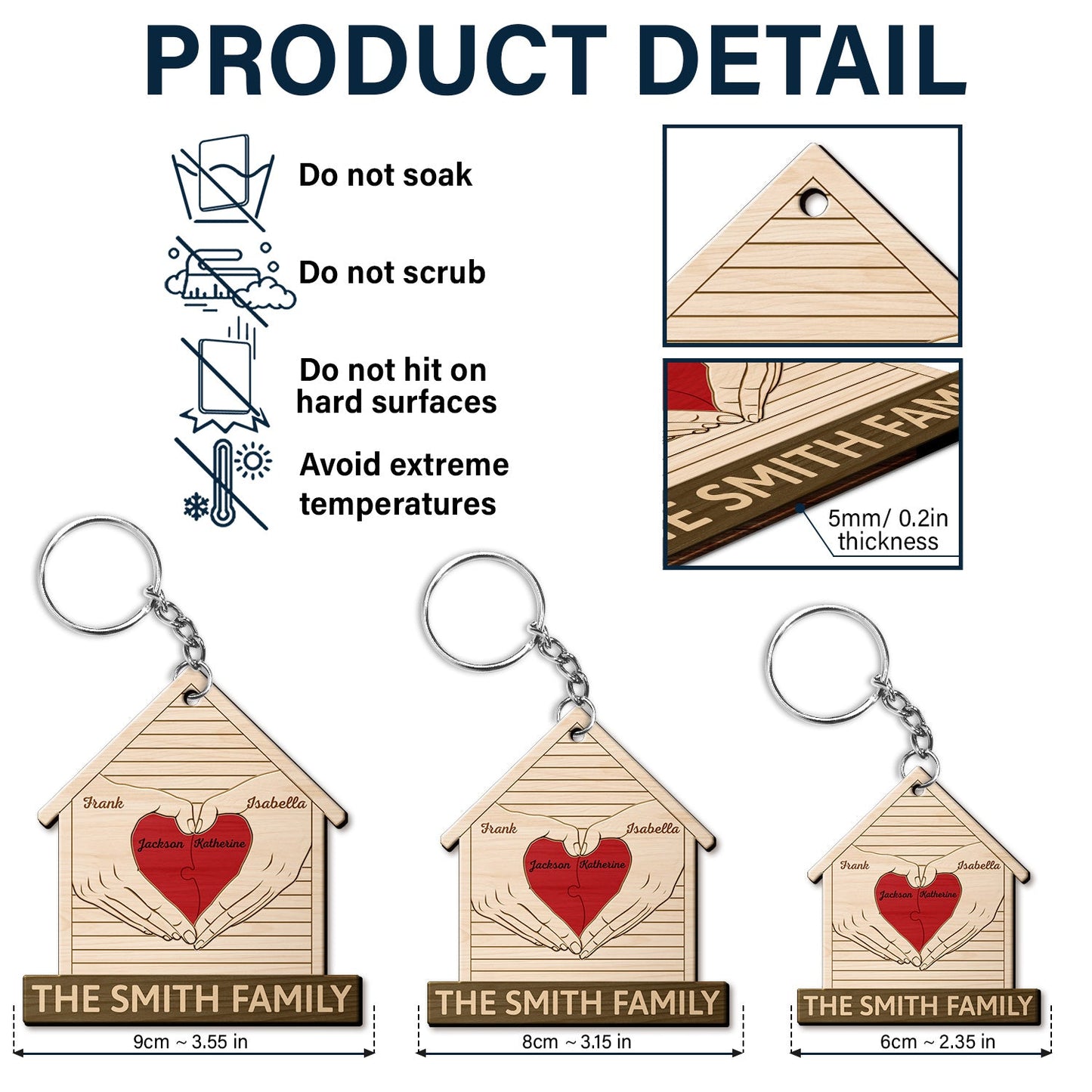 Heart Hands - Gift For Couples, Family, Parents, Father, Mother - Personalized Wooden Keychain