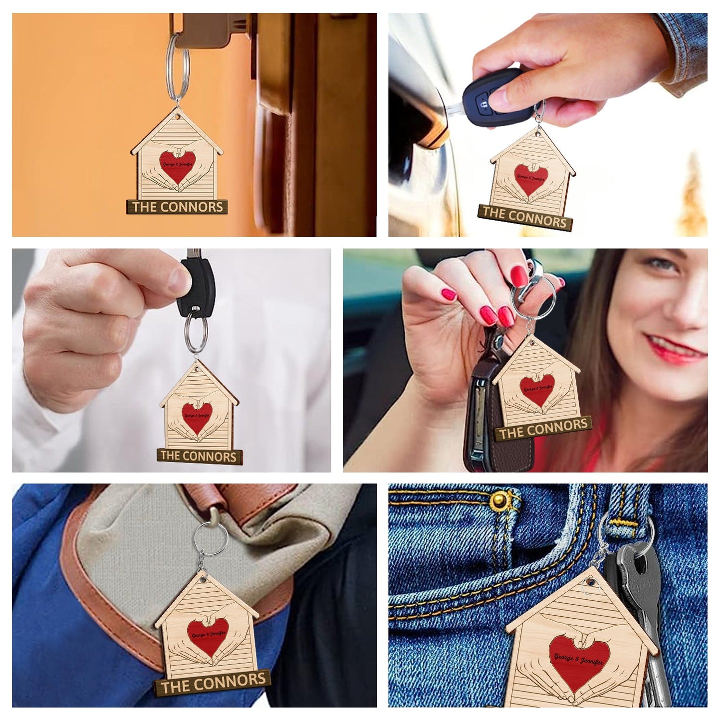 Heart Hands - Gift For Couples, Family, Parents, Father, Mother - Personalized Wooden Keychain