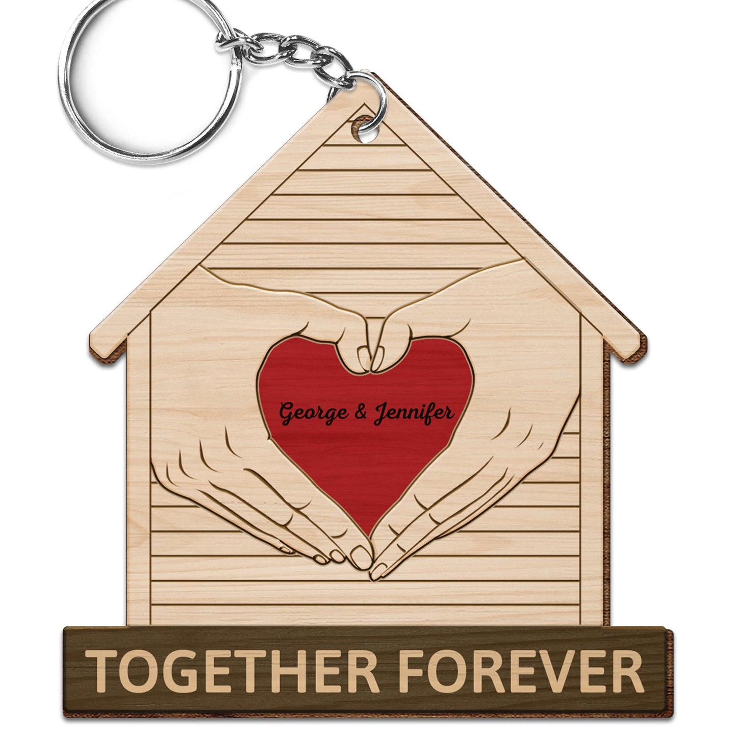 Heart Hands - Gift For Couples, Family, Parents, Father, Mother - Personalized Wooden Keychain