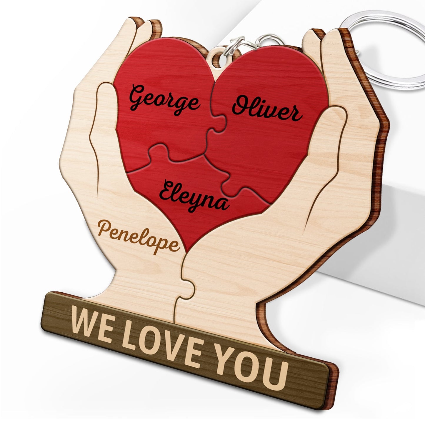 Together Forever Family Hands - Gift For Parents, Father, Mother - Personalized Wooden Keychain